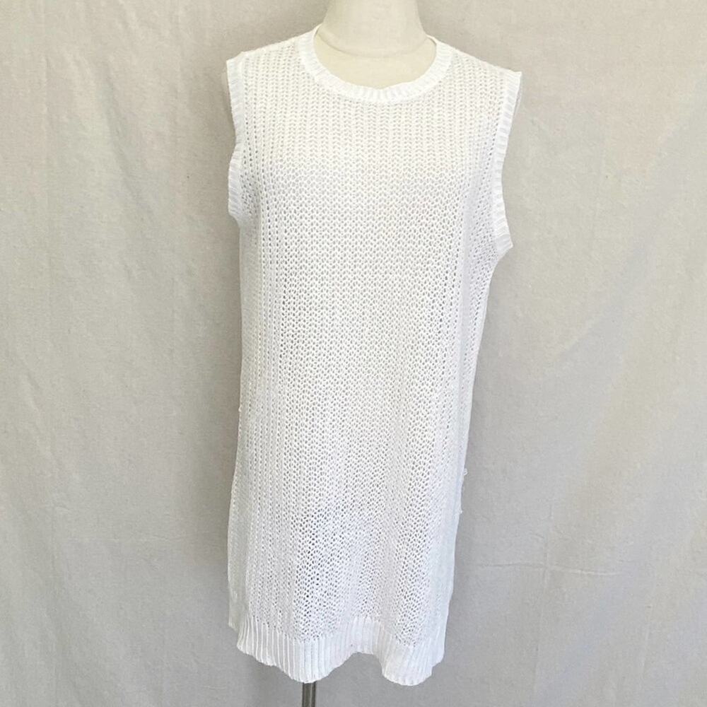Eileen Fisher White Organic Linen‎ Crochet Tunic Cover-up Size Small